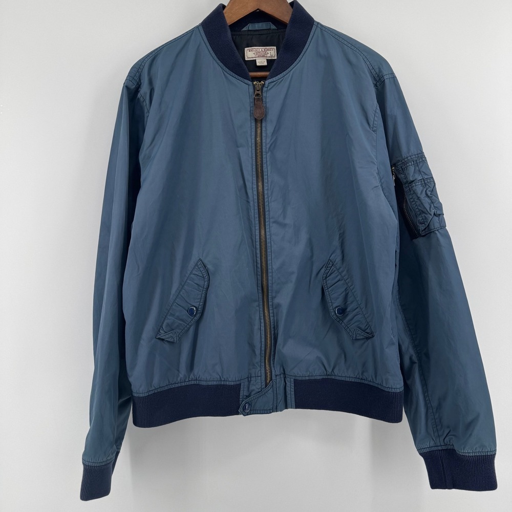 Wallace & Barnes Bomber Jacket Mens L Blue C1174 Nylon Cotton MA-1 Flight Jacket